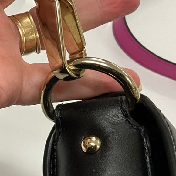 Kate Spade New York Crossbody Saddle Bag Purse Black and Pick Contrast Leather - Picture 4 of 12